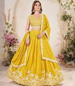 Embroidered Semi-Stitched Lehenga & Unstitched Blouse With Dupatta Free Size Upto 42