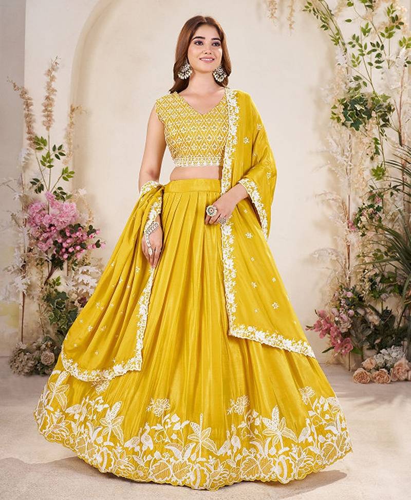 Embroidered Semi-Stitched Lehenga & Unstitched Blouse With Dupatta Free Size Upto 42
