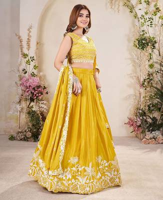 Embroidered Semi-Stitched Lehenga & Unstitched Blouse With Dupatta Free Size Upto 42 3