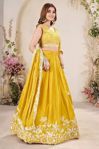 Embroidered Semi-Stitched Lehenga & Unstitched Blouse With Dupatta Free Size Upto 42