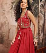 Zari Embroidered Tie-Up Neck Ready To Wear Lehenga Choli Free Size Upto 42