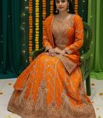 Embroidered Round Neck Flared Lehenga Choli Free Size Upto 42
