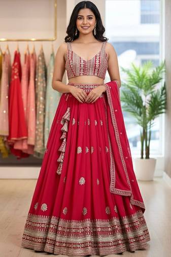 Embellished Sequinned Semi-Stitched Lehenga & Unstitched Blouse With Dupatta Free Size Upto 42
