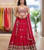 Embellished Sequinned Semi-Stitched Lehenga & Unstitched Blouse With Dupatta Free Size Upto 42