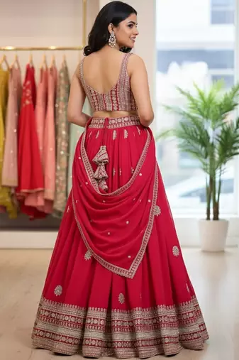 Embellished Sequinned Semi-Stitched Lehenga & Unstitched Blouse With Dupatta Free Size Upto 42