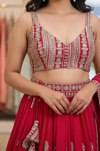 Embellished Sequinned Semi-Stitched Lehenga & Unstitched Blouse With Dupatta Free Size Upto 42