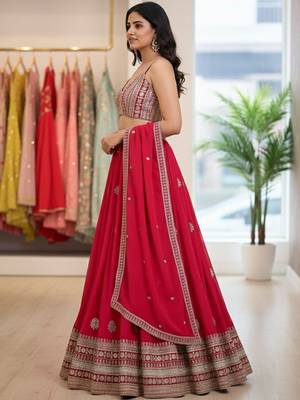 Embellished Sequinned Semi-Stitched Lehenga & Unstitched Blouse With Dupatta Free Size Upto 42 4