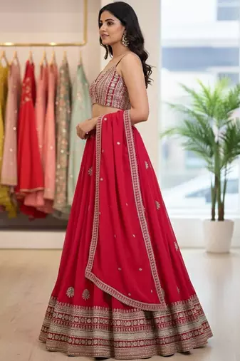 Embellished Sequinned Semi-Stitched Lehenga & Unstitched Blouse With Dupatta Free Size Upto 42