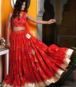 Printed Gotta Patti Ready To Wear Lehenga & Unstitched Blouse With Dupatta Free Size Upto 42