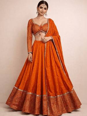 Embroidered Semi-Stitched Lehenga & Unstitched Blouse With Dupatta Free Size Upto 42 1