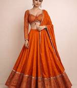 Embroidered Semi-Stitched Lehenga & Unstitched Blouse With Dupatta Free Size Upto 42