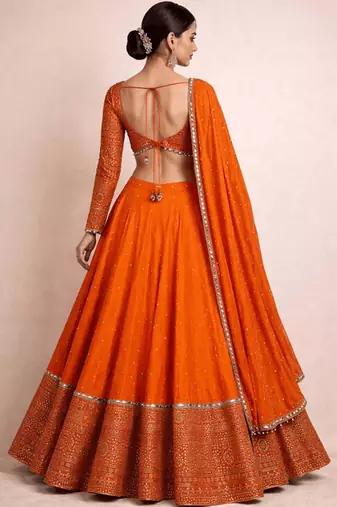 Embroidered Semi-Stitched Lehenga & Unstitched Blouse With Dupatta Free Size Upto 42
