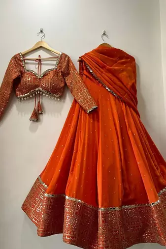 Embroidered Semi-Stitched Lehenga & Unstitched Blouse With Dupatta Free Size Upto 42