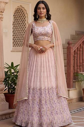 Embroidered Thread Work Semi-Stitched Lehenga & Blouse With Dupatta Free Size Upto 42