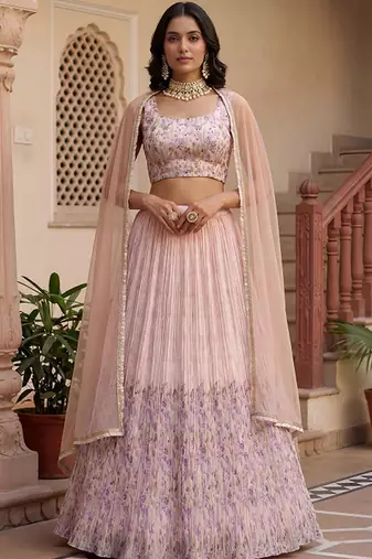 Embroidered Thread Work Semi-Stitched Lehenga & Blouse With Dupatta Free Size Upto 42