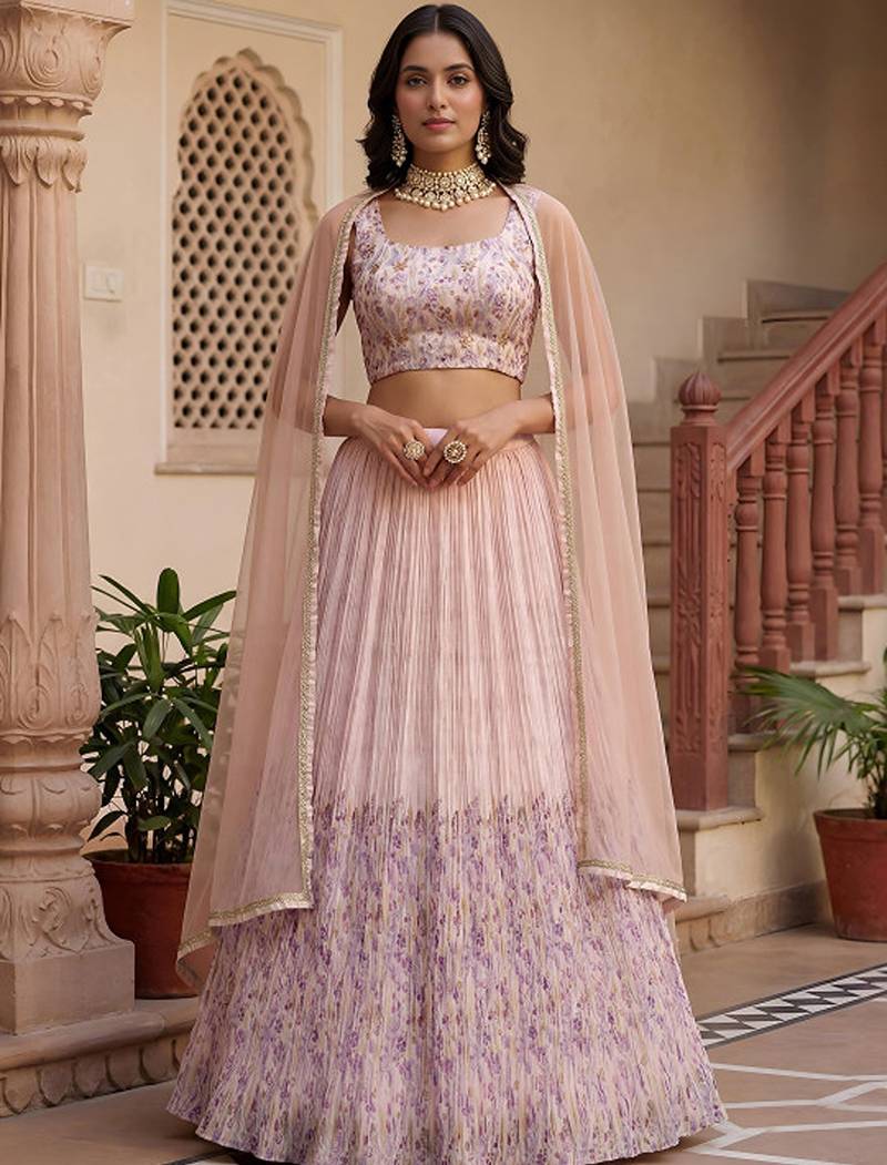 Embroidered Thread Work Semi-Stitched Lehenga & Blouse With Dupatta Free Size Upto 42