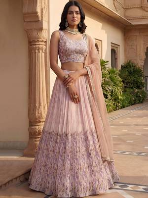 Embroidered Thread Work Semi-Stitched Lehenga & Blouse With Dupatta Free Size Upto 42 2