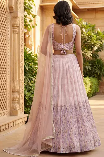 Embroidered Thread Work Semi-Stitched Lehenga & Blouse With Dupatta Free Size Upto 42