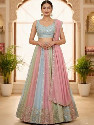 Embellished Sequinned Semi-Stitched Lehenga & Unstitched Blouse With Dupatta Free Size Upto 42 1