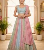 Embellished Sequinned Semi-Stitched Lehenga & Unstitched Blouse With Dupatta Free Size Upto 42
