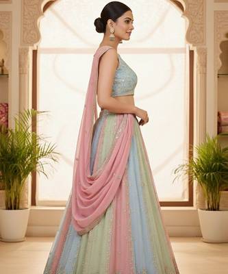 Embellished Sequinned Semi-Stitched Lehenga & Unstitched Blouse With Dupatta Free Size Upto 42 2