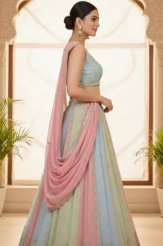 Embellished Sequinned Semi-Stitched Lehenga & Unstitched Blouse With Dupatta Free Size Upto 42