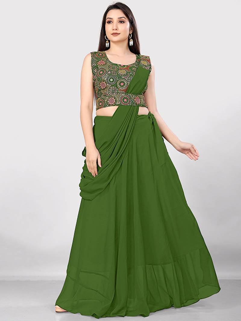 Embroidered Lehenga Saree Free Size Upto 42