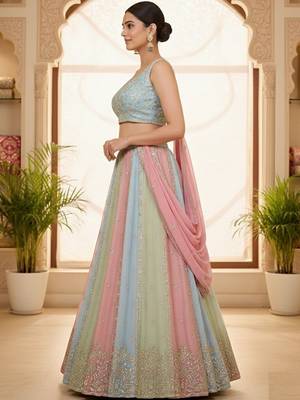 Embellished Sequinned Semi-Stitched Lehenga & Unstitched Blouse With Dupatta Free Size Upto 42 3