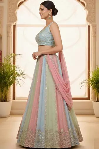 Embellished Sequinned Semi-Stitched Lehenga & Unstitched Blouse With Dupatta Free Size Upto 42