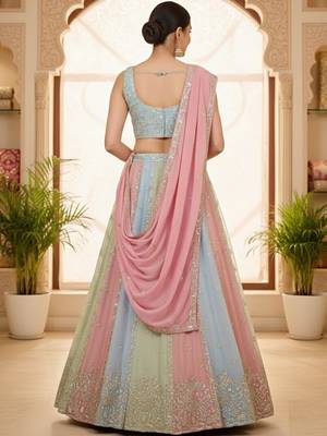 Embellished Sequinned Semi-Stitched Lehenga & Unstitched Blouse With Dupatta Free Size Upto 42 4