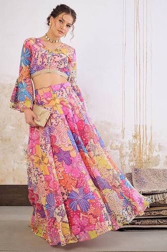 Floral Printed Ready To Wear Lehenga & Blouse Free Size Upto 42