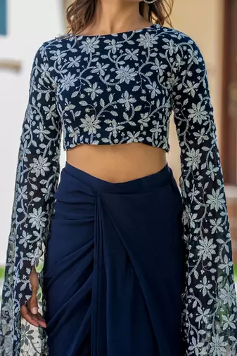 Embroidered Thread Work Ready To Wear Lehenga With Blouse Free Size Upto 42