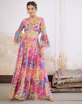 Floral Printed Ready To Wear Lehenga & Blouse Free Size Upto 42 2