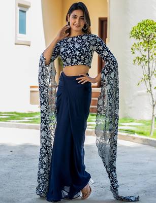 Embroidered Thread Work Ready To Wear Lehenga With Blouse Free Size Upto 42 3