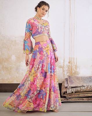 Floral Printed Ready To Wear Lehenga & Blouse Free Size Upto 42 4
