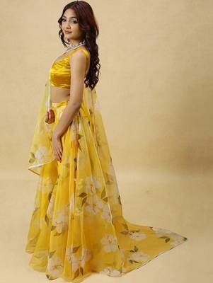 Printed Organza Semi Stitched Lehenga & Ready To Wear Blouse With Dupatta Free Size Upto 42 3