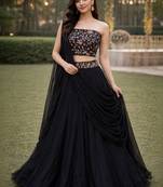 Embroidered Sequinned Ready To Wear Lehenga & Unstitched Blouse With Dupatta Free Size Upto 42