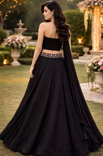 Embroidered Sequinned Ready To Wear Lehenga & Unstitched Blouse With Dupatta Free Size Upto 42