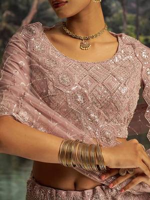 Embroidered Sequinned Semi-Stitched Lehenga & Unstitched Blouse With Dupatta Free Size Upto 42 2
