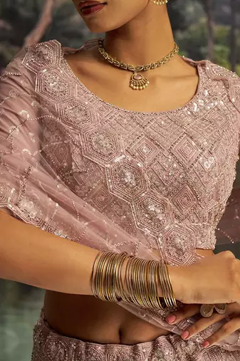 Embroidered Sequinned Semi-Stitched Lehenga & Unstitched Blouse With Dupatta Free Size Upto 42