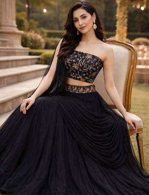 Embroidered Sequinned Ready To Wear Lehenga & Unstitched Blouse With Dupatta Free Size Upto 42 4
