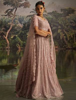 Embroidered Sequinned Semi-Stitched Lehenga & Unstitched Blouse With Dupatta Free Size Upto 42 3