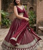 Embellished Sequinned Ready To Wear Lehenga & Blouse With Dupatta Free Size Upto 42
