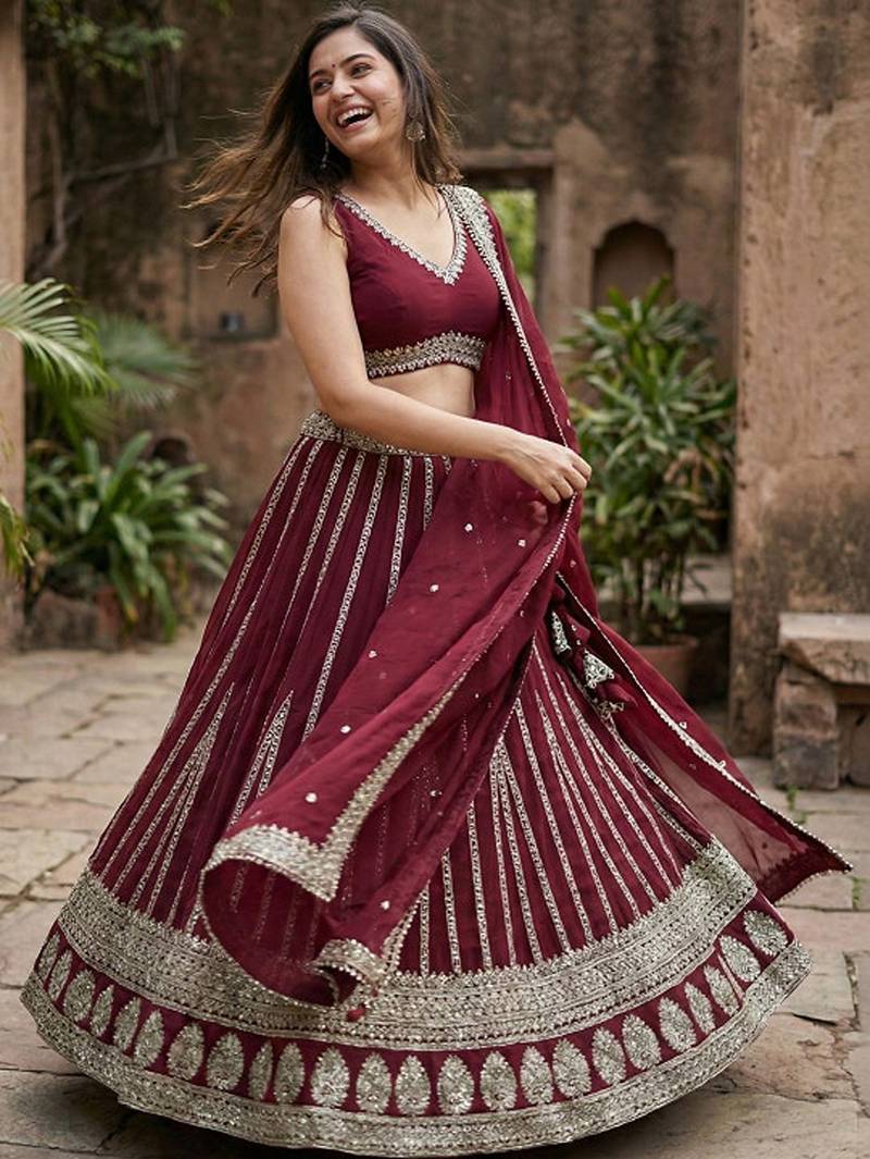 Embellished Sequinned Ready To Wear Lehenga & Blouse With Dupatta Free Size Upto 42