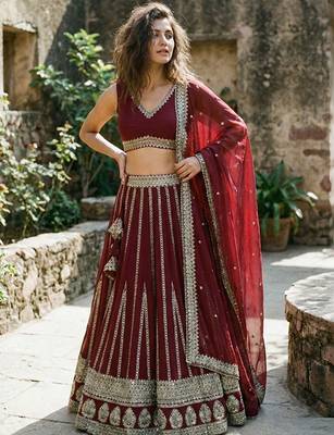 Embellished Sequinned Ready To Wear Lehenga & Blouse With Dupatta Free Size Upto 42 2