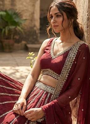 Embellished Sequinned Ready To Wear Lehenga & Blouse With Dupatta Free Size Upto 42 3