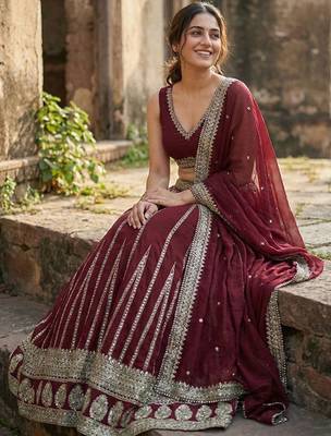 Embellished Sequinned Ready To Wear Lehenga & Blouse With Dupatta Free Size Upto 42 4