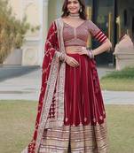 Embroidered Sequinned Ready To Wear Lehenga & Unstitched Blouse With Dupatta Free Size Upto 42
