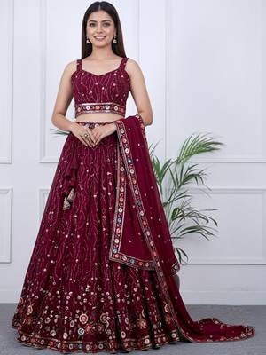 Embroidered Sequinned Ready To Wear Lehenga & Blouse With Dupatta Free Size Upto 42 1