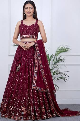 Embroidered Sequinned Ready To Wear Lehenga & Blouse With Dupatta Free Size Upto 42